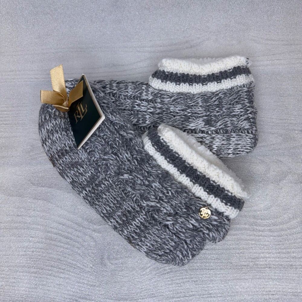 Lauren Ralph Lauren Women's Cable Knit Bootie Slipper Socks One Size Gray NEW